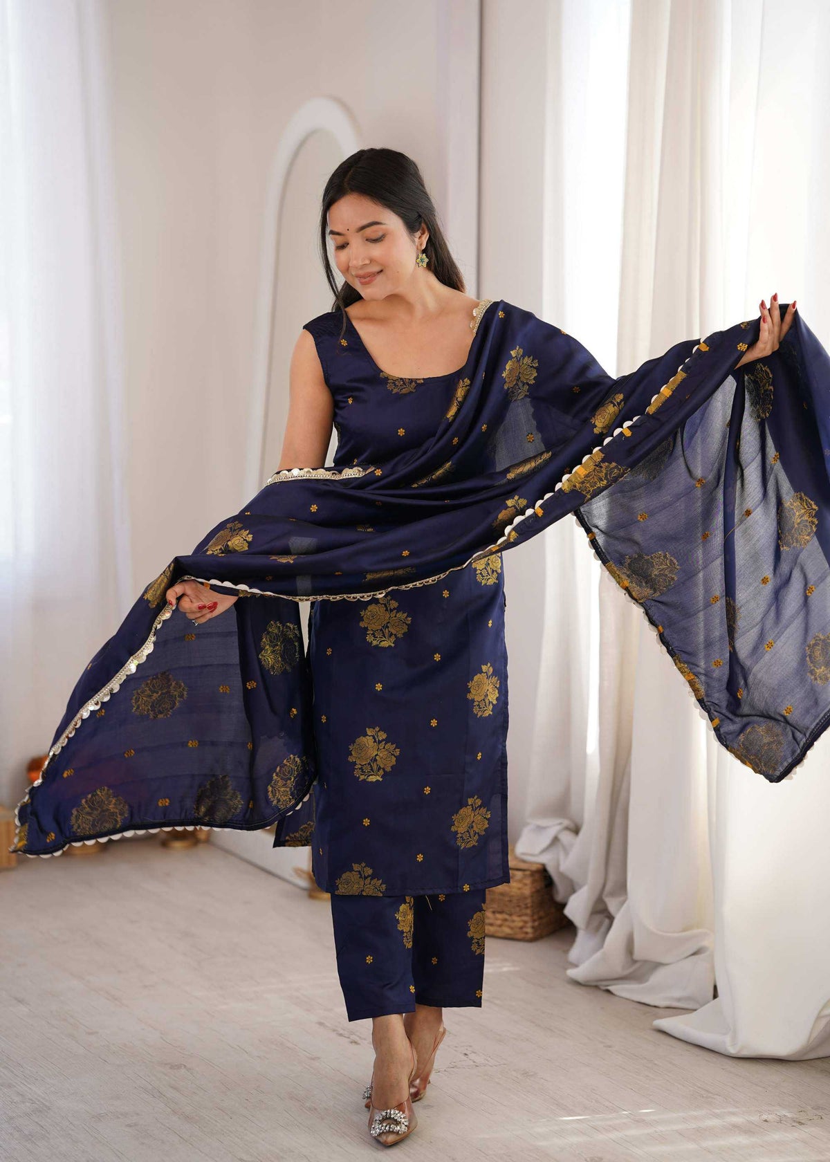 Soft Silk Designer Kurti in Navy Blue