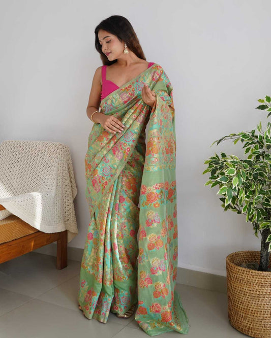 Banarasi Soft Silk Designer Saree in Green