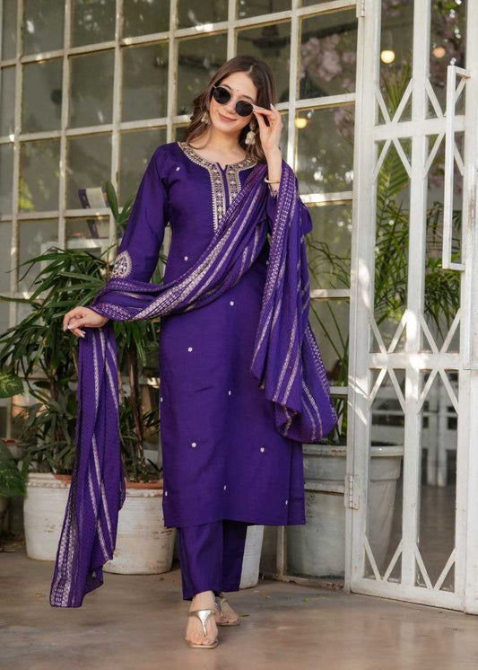 Viscose Chanderi Ladies Suit in Orange