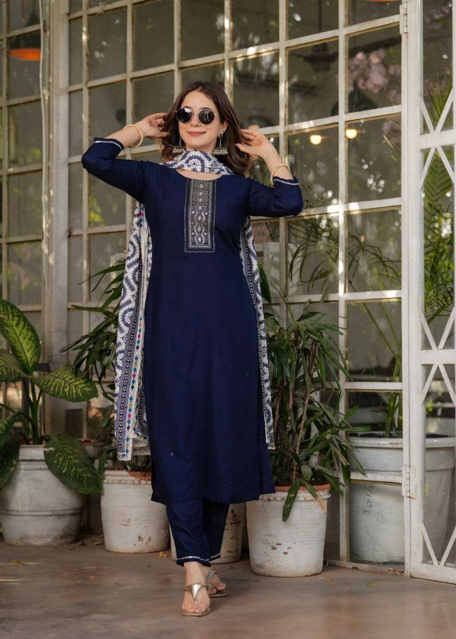Rayon Designer Kurti in Navy Blue