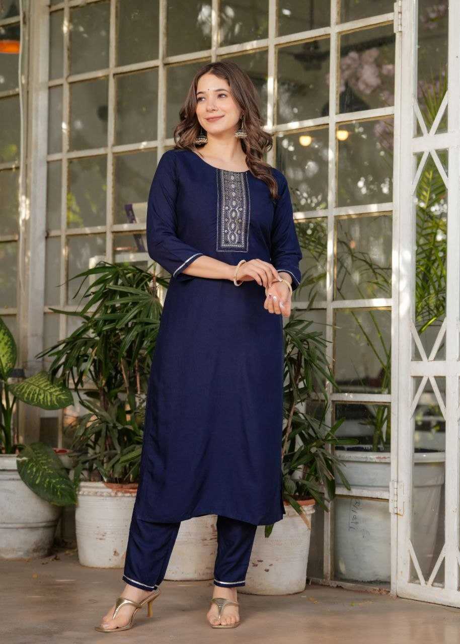 Rayon Designer Kurti in Navy Blue