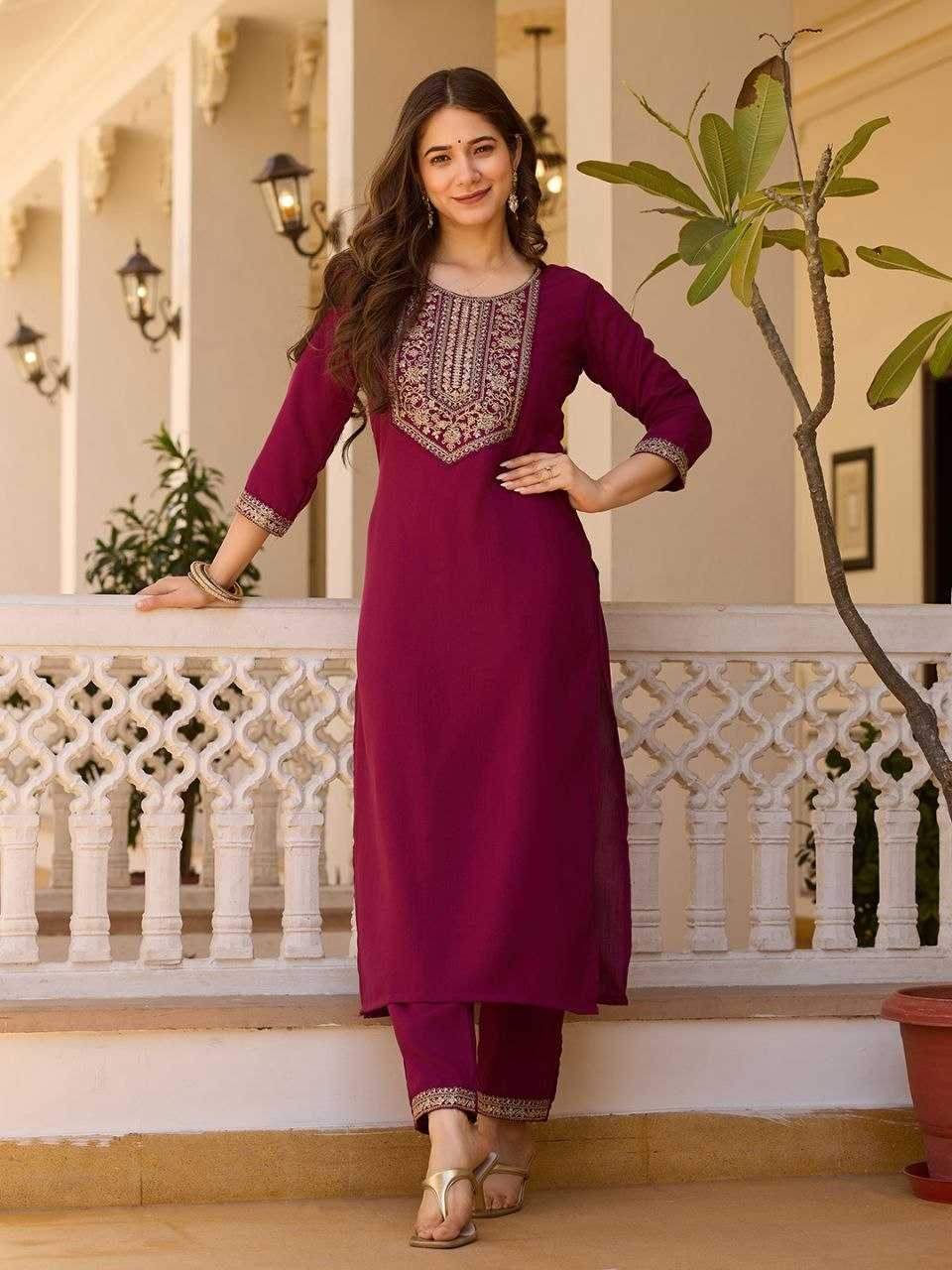 Rayon Designer Kurti in Rani