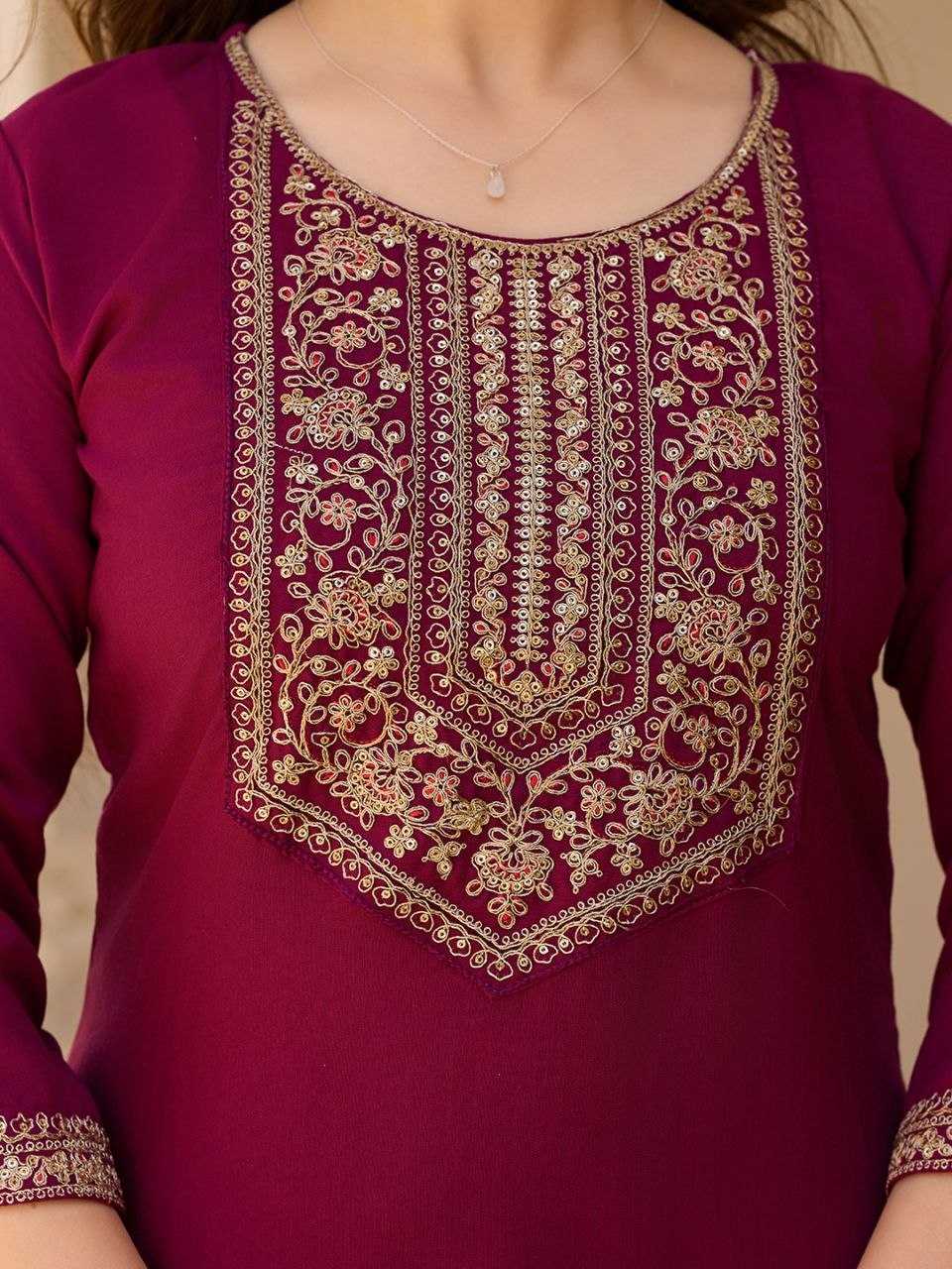 Rayon Designer Kurti in Rani