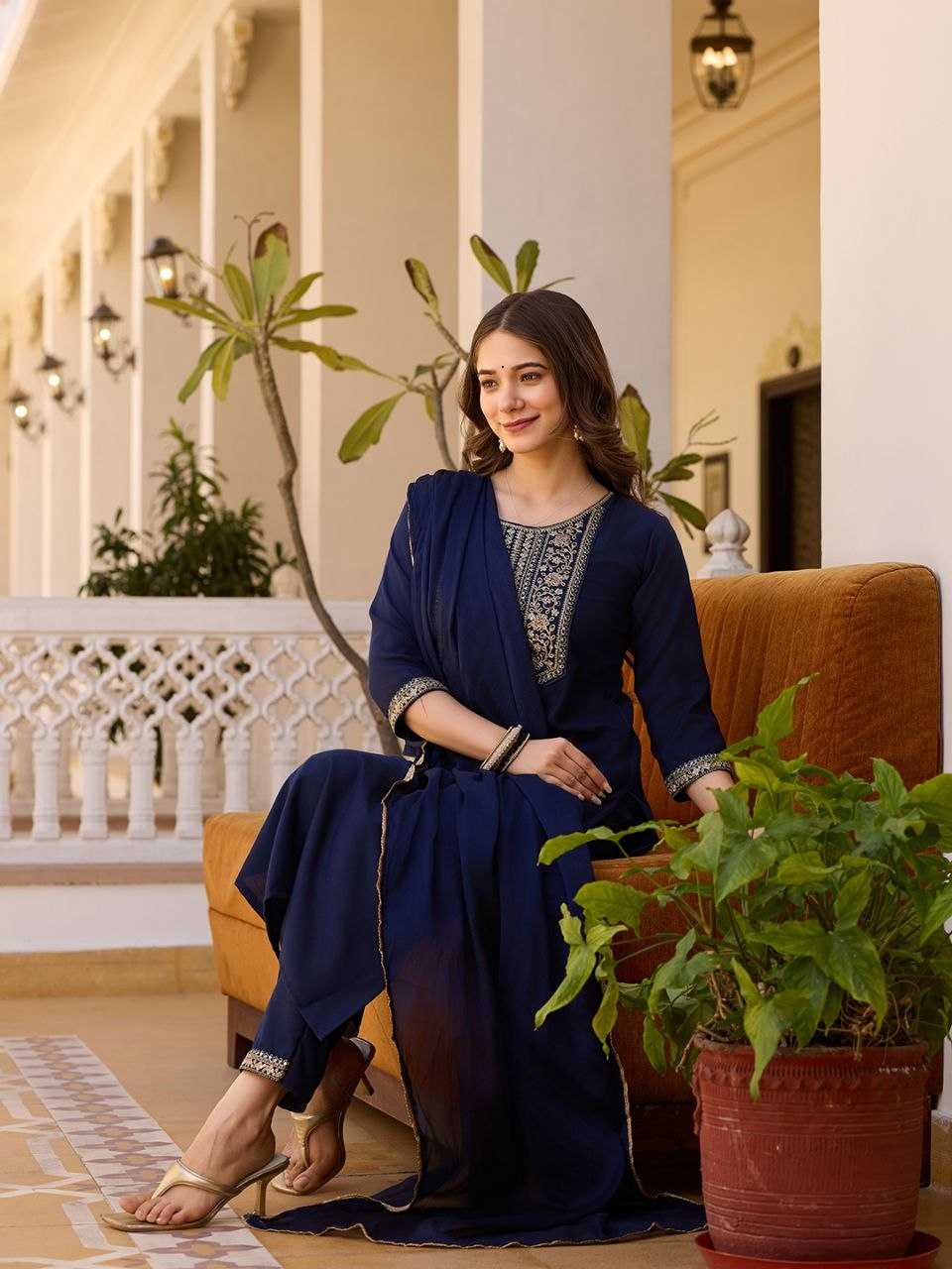 Rayon Designer Kurti in Rani
