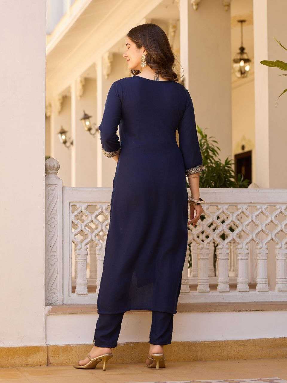 Rayon Designer Kurti in Rani