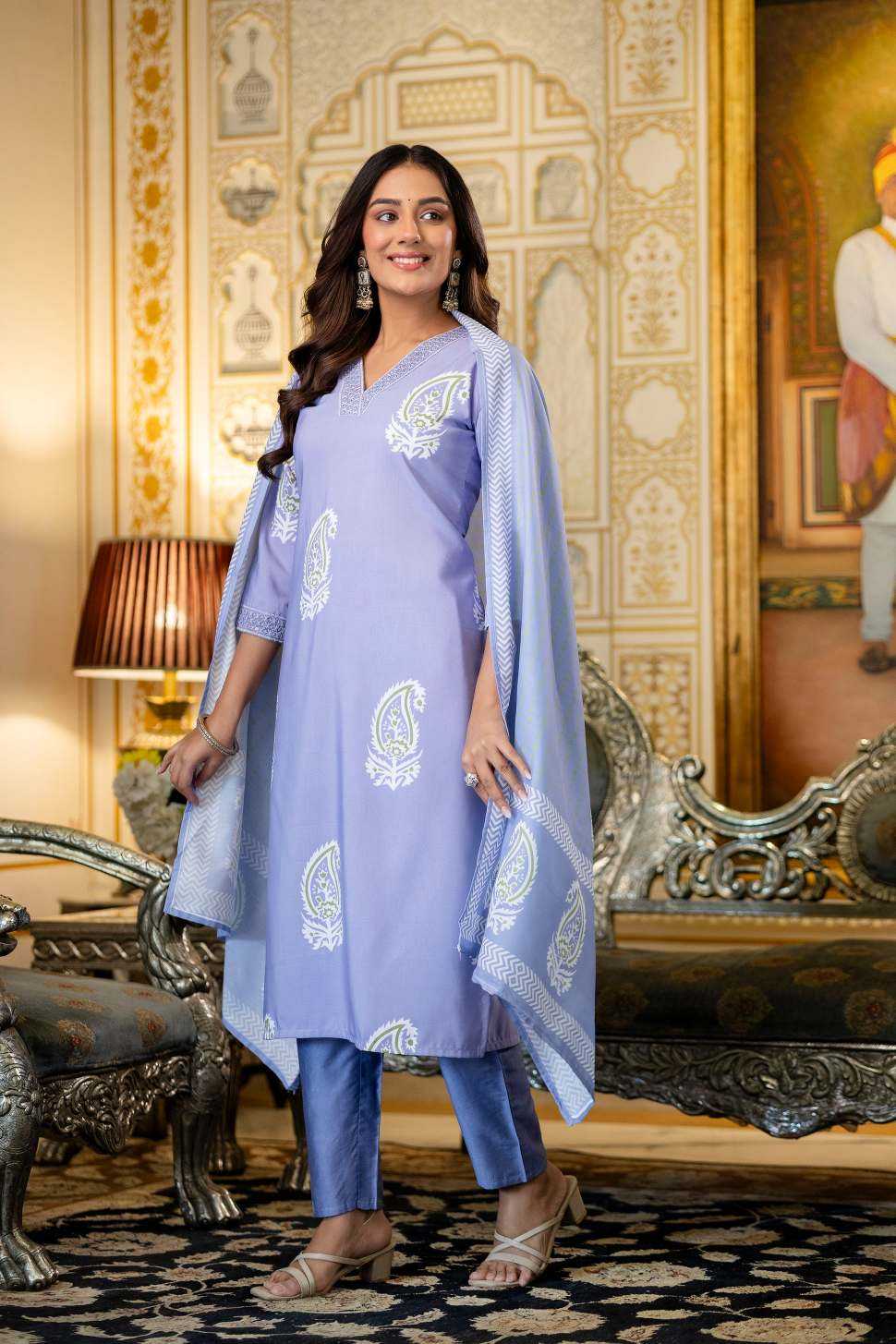 Rayon Designer Kurti in Sky