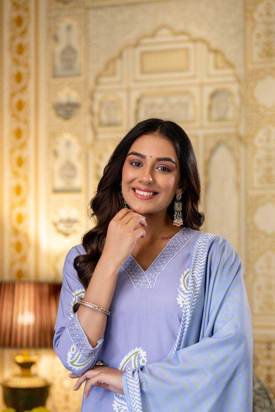 Rayon Designer Kurti in Sky