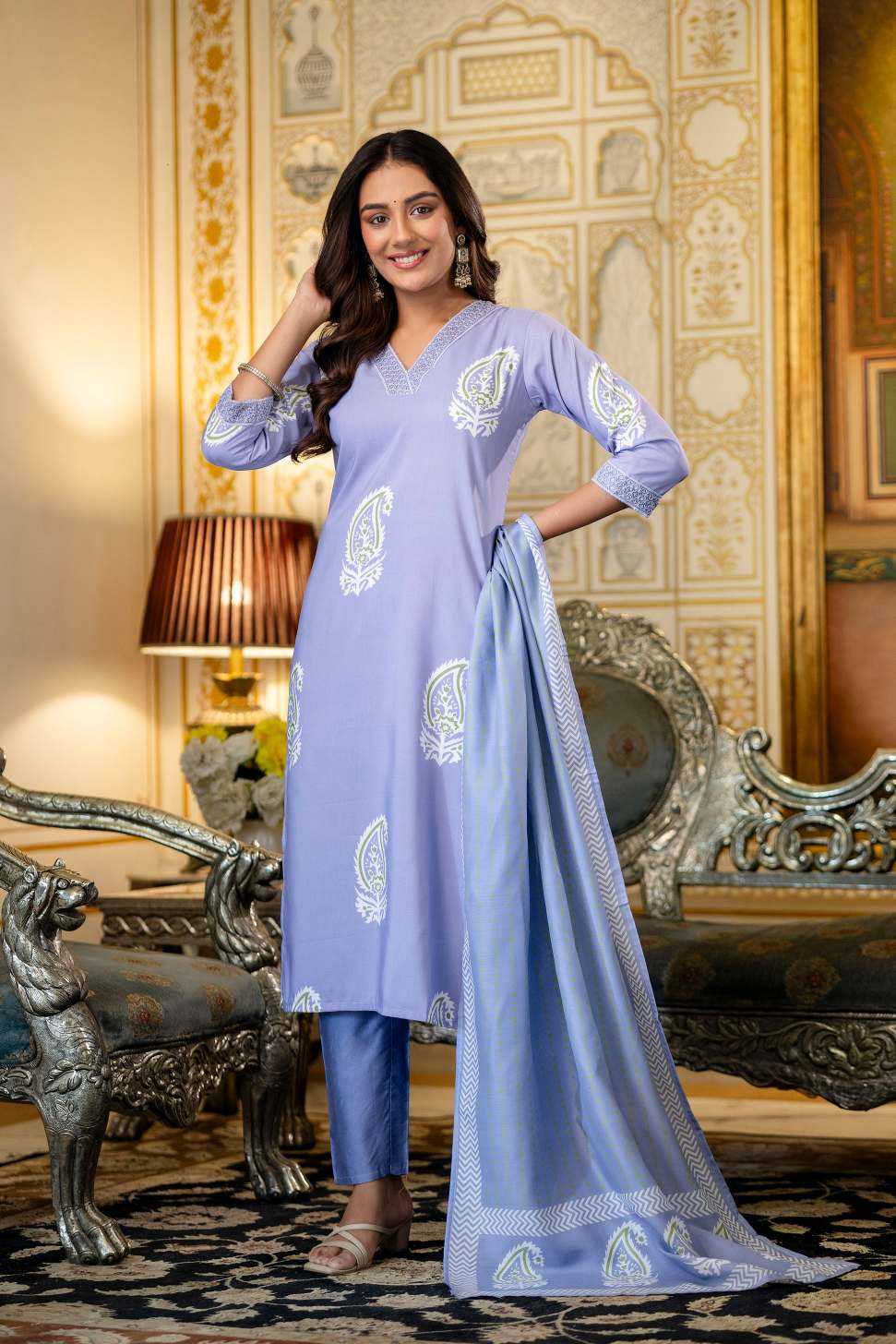 Rayon Designer Kurti in Sky