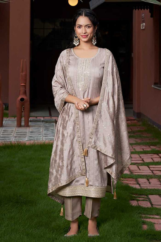 Vichitra Silk Embroidery Suit 639