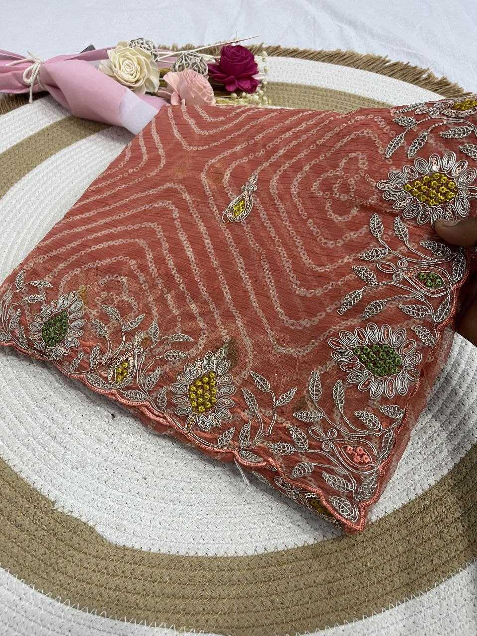 Chiffon Designer Saree in Peach