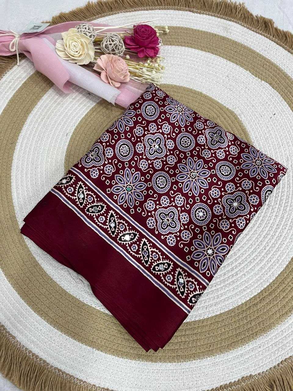 Japan Sartin Printed Saree in Maroon