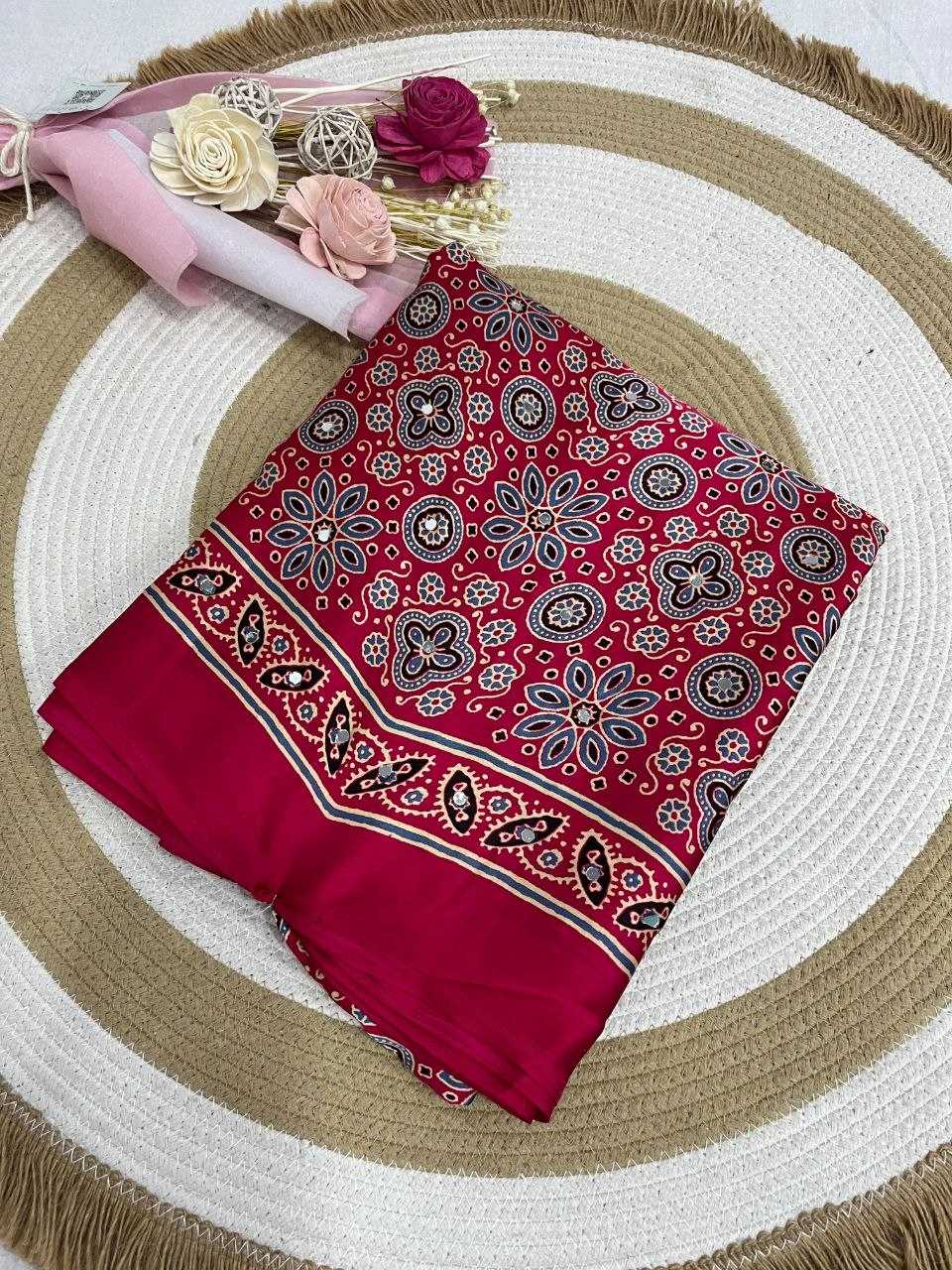Japan Sartin Printed Saree in Maroon