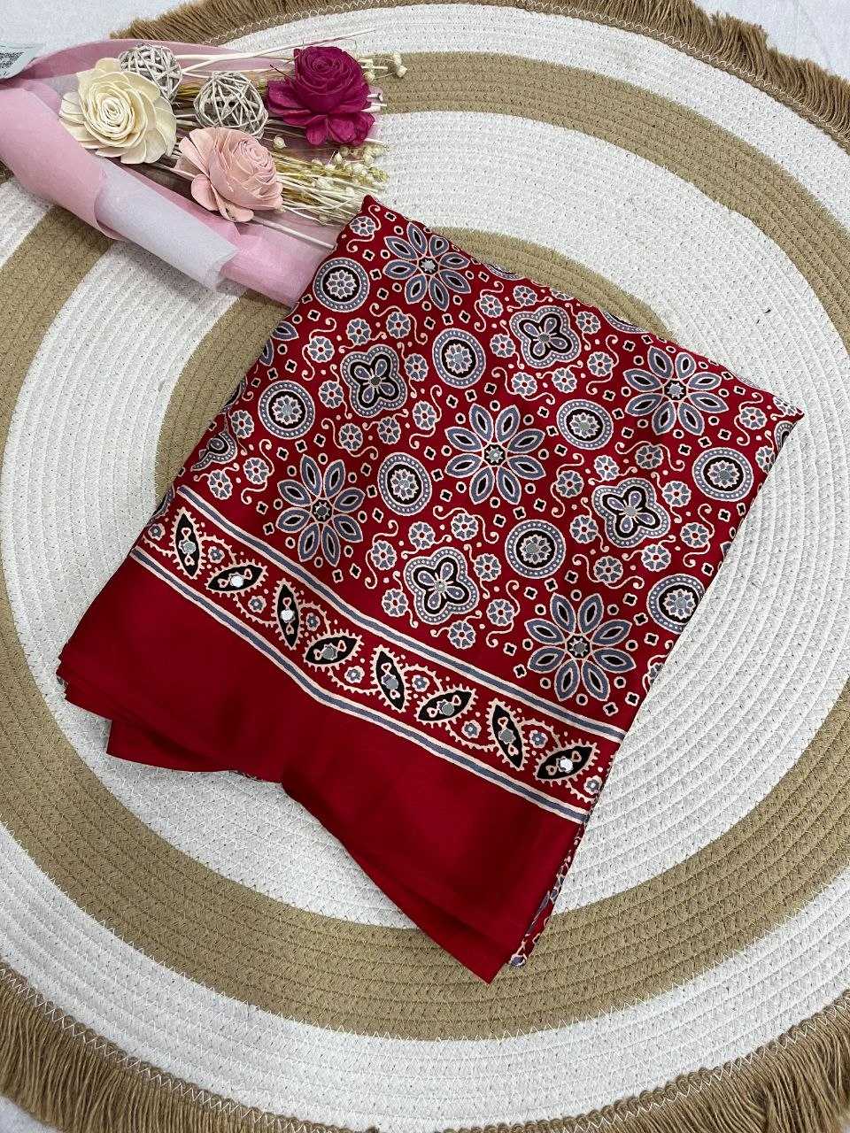 Japan Sartin Printed Saree in Maroon