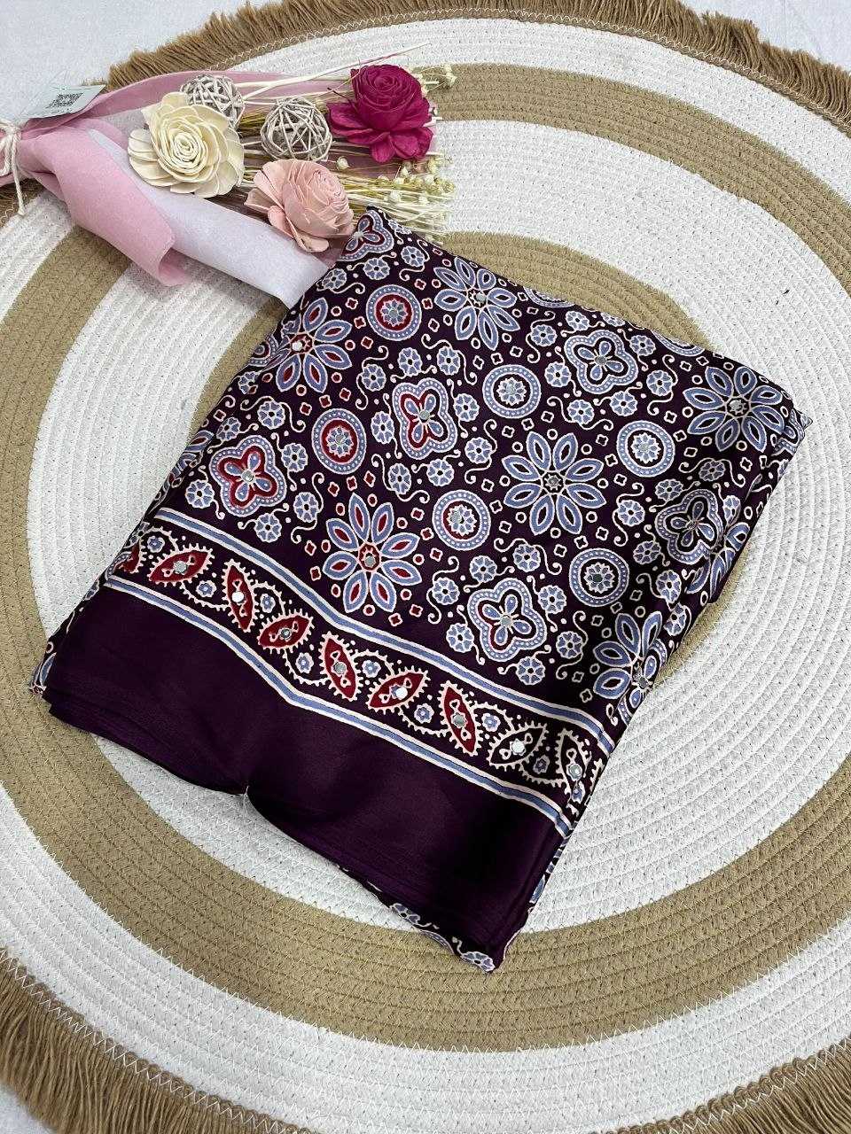Japan Sartin Printed Saree in Maroon