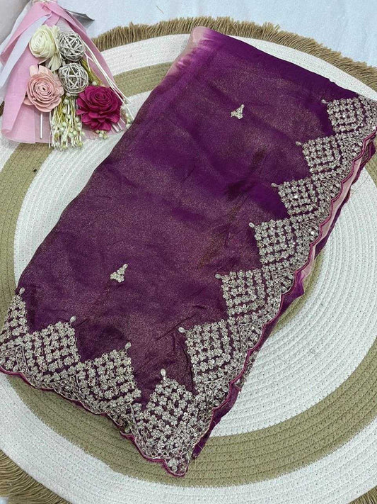 Pure Silk Party Wear Saree in Dark Wine