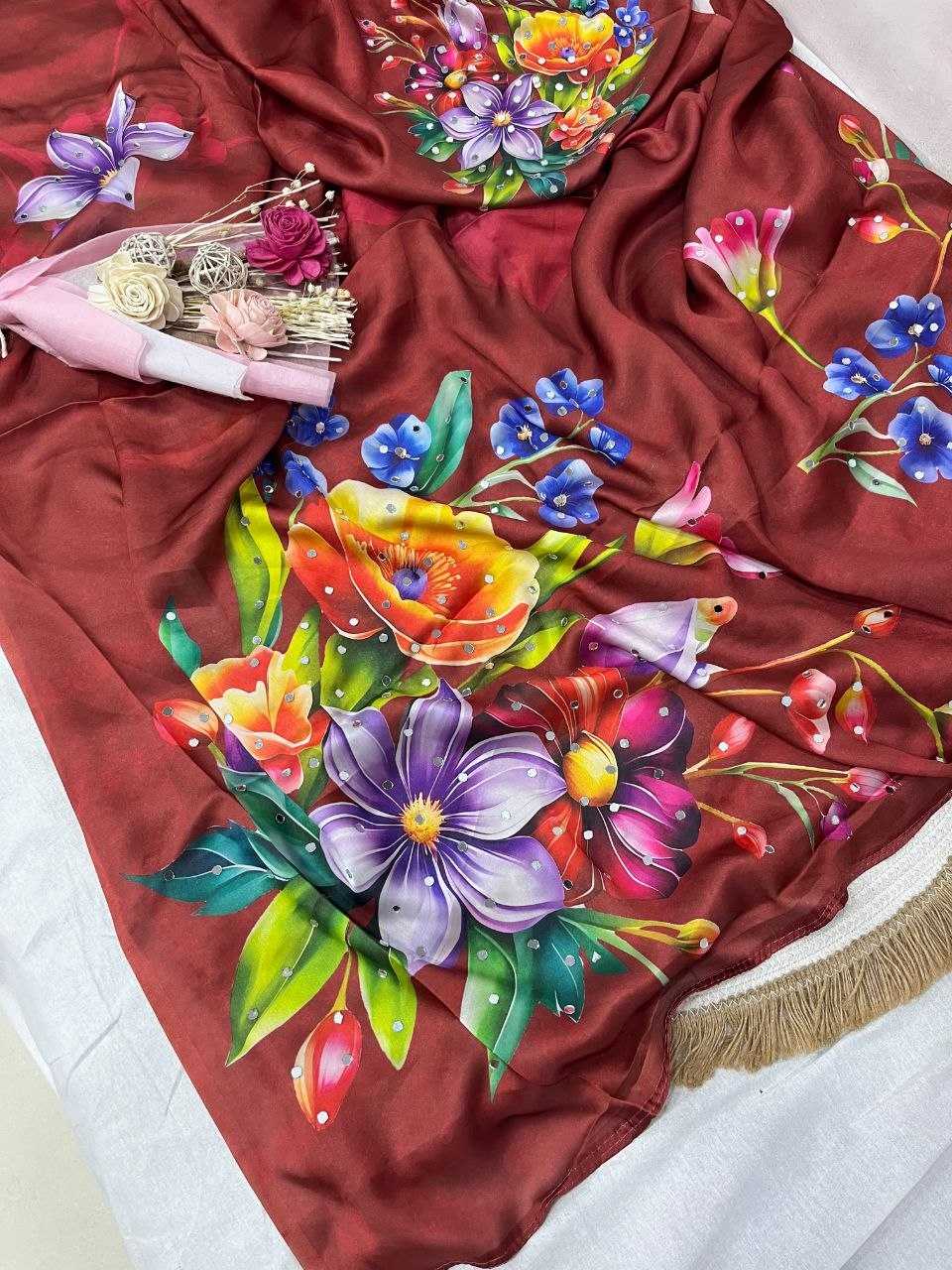 Japan Sartin Gajji Modal Saree in Wine