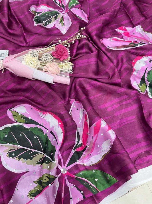 Japan Sartin Gajji Modal Saree in Wine