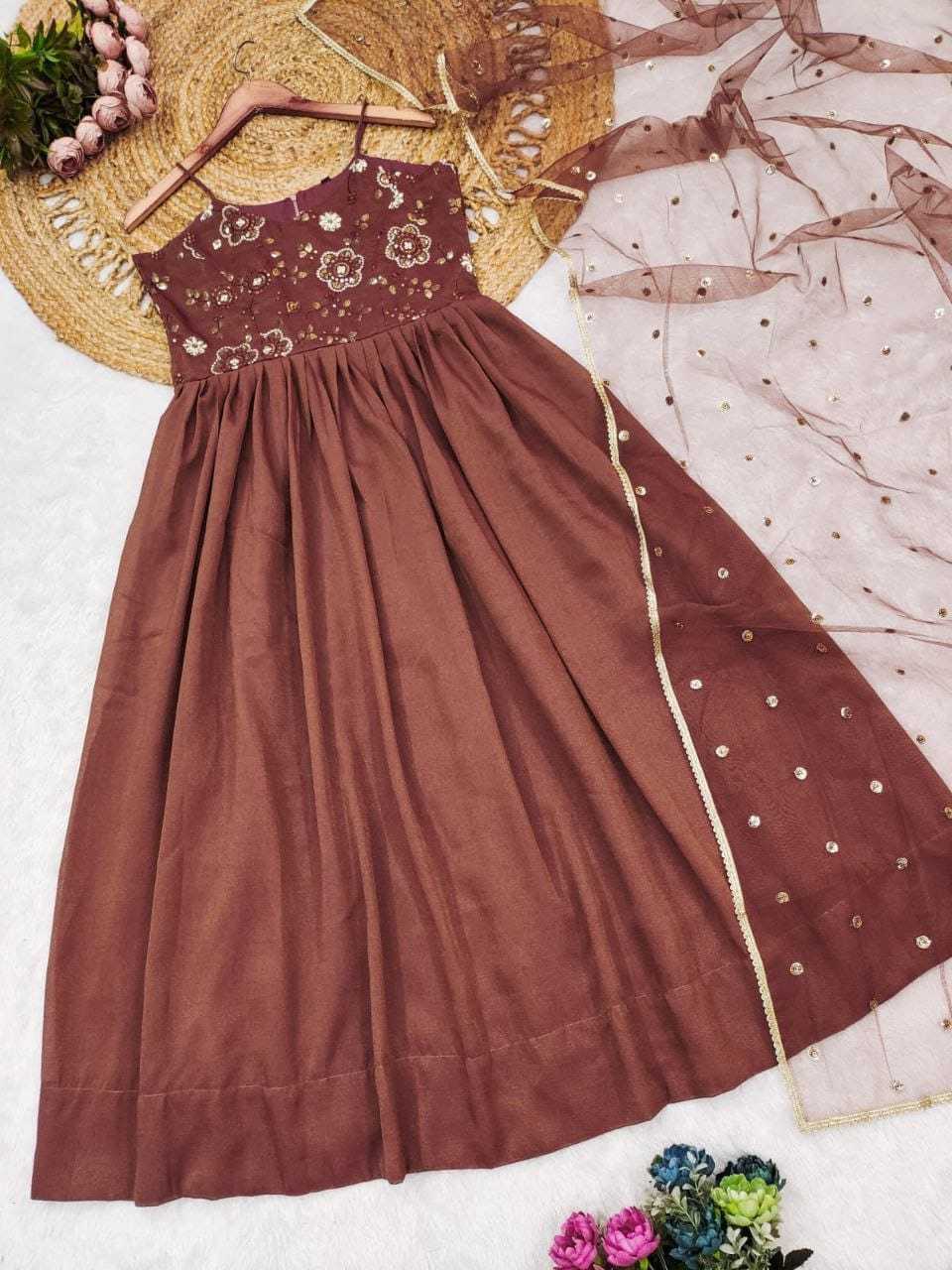 Cotton Embroidery Gown in Purple