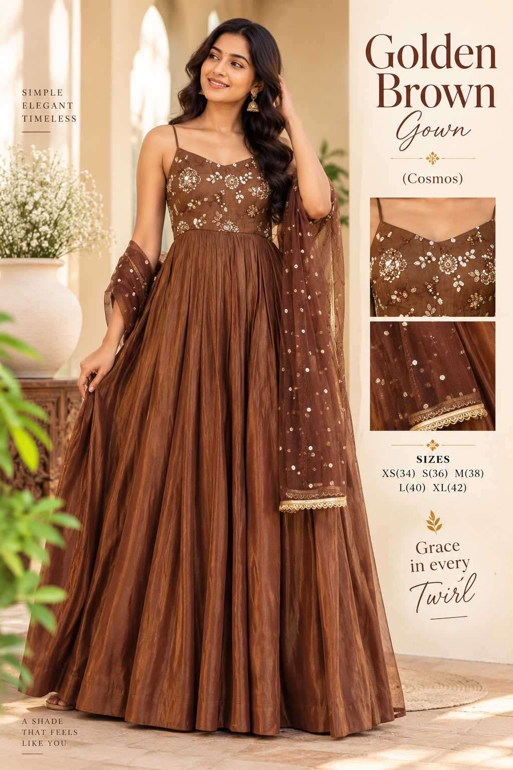 Cotton Embroidery Gown in Purple