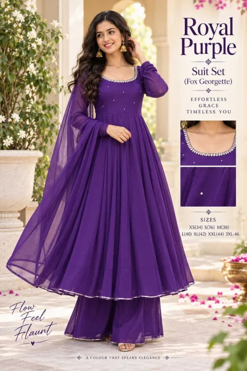 Cotton Embroidery Gown in Purple