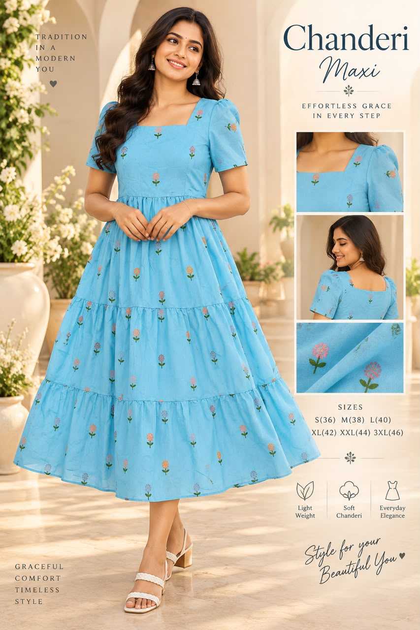 Faux Georgette Printed Gown in Sky Blue