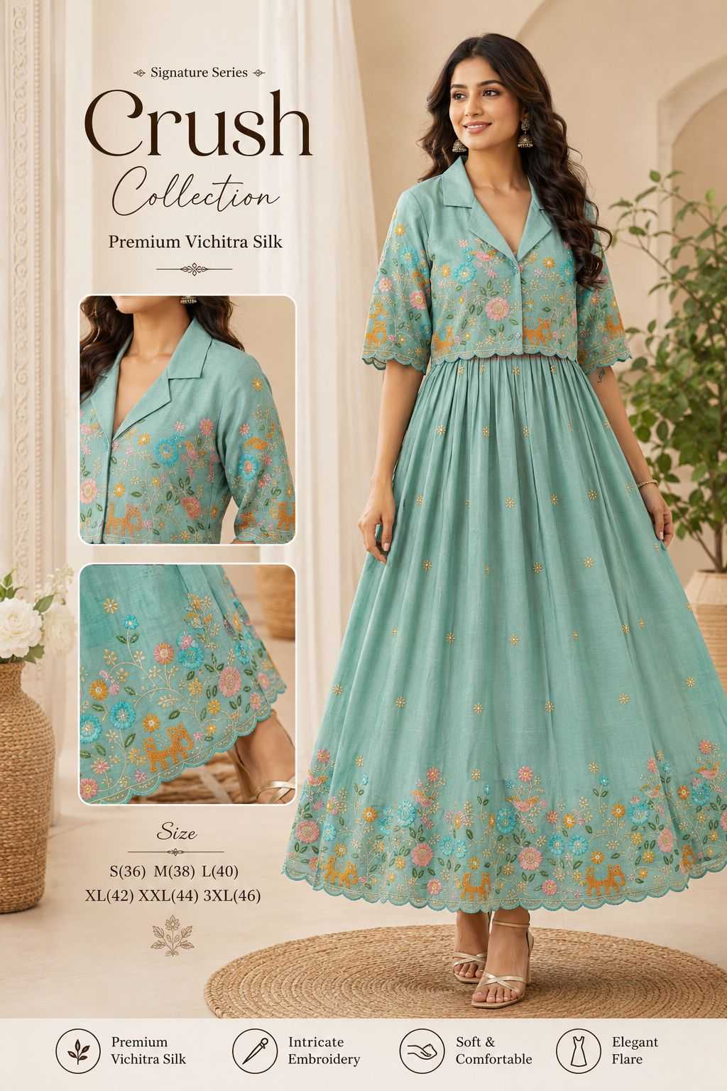 Vichitra Silk Embroidery Gown