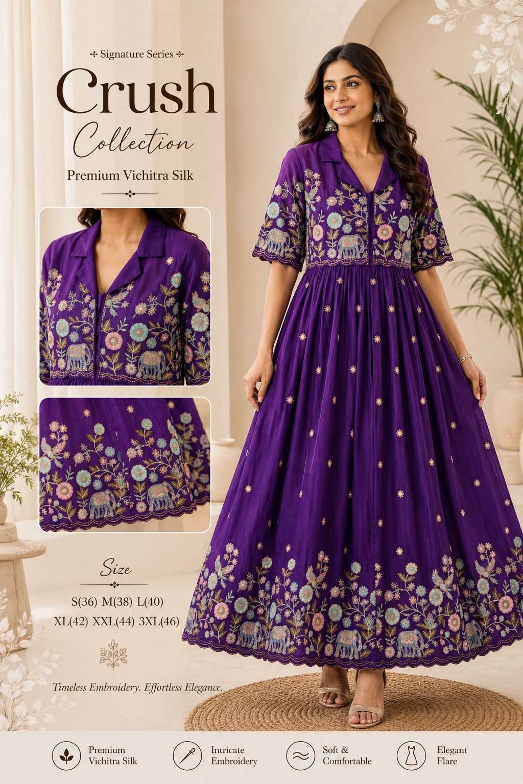 Vichitra Silk Embroidery Gown