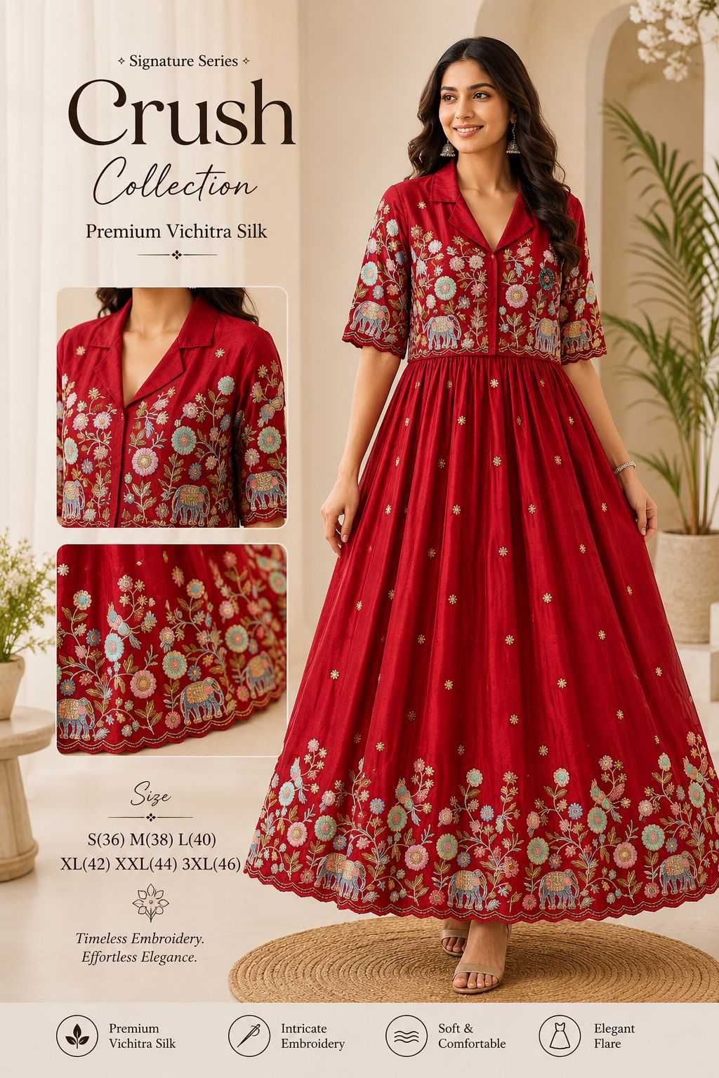 Vichitra Silk Embroidery Gown