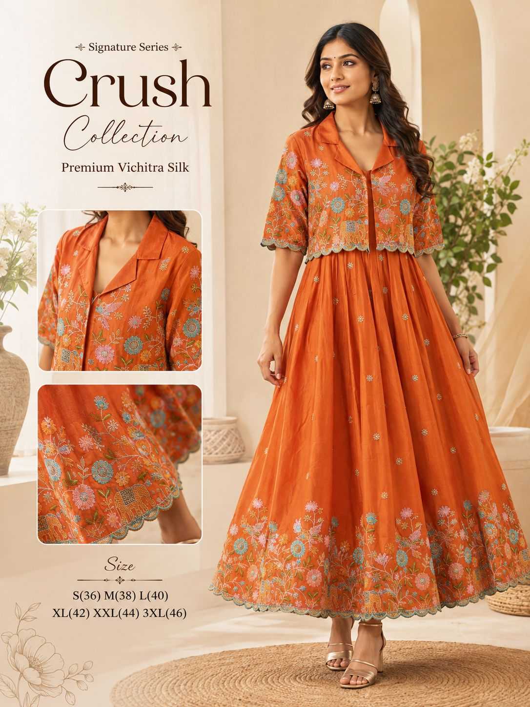 Vichitra Silk Embroidery Gown