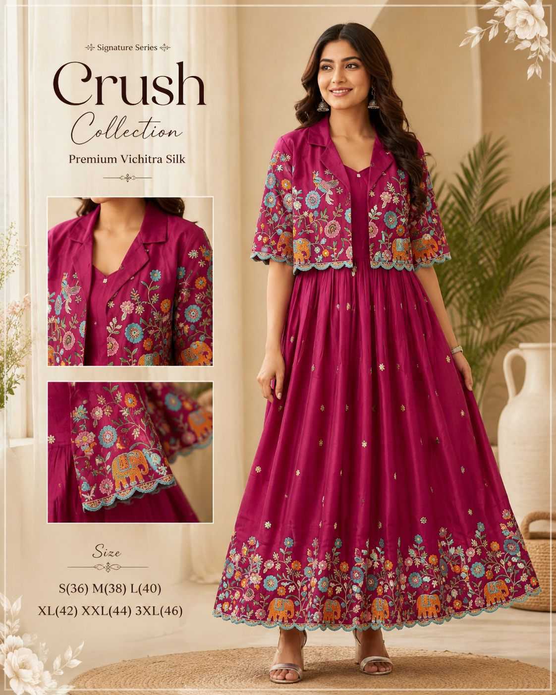 Vichitra Silk Embroidery Gown