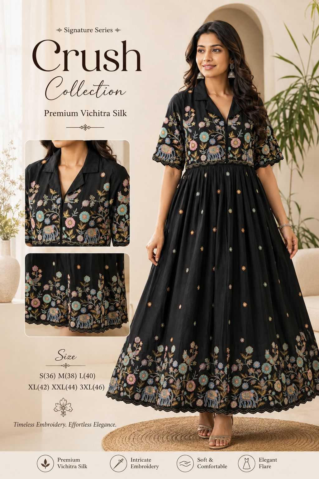Vichitra Silk Embroidery Gown