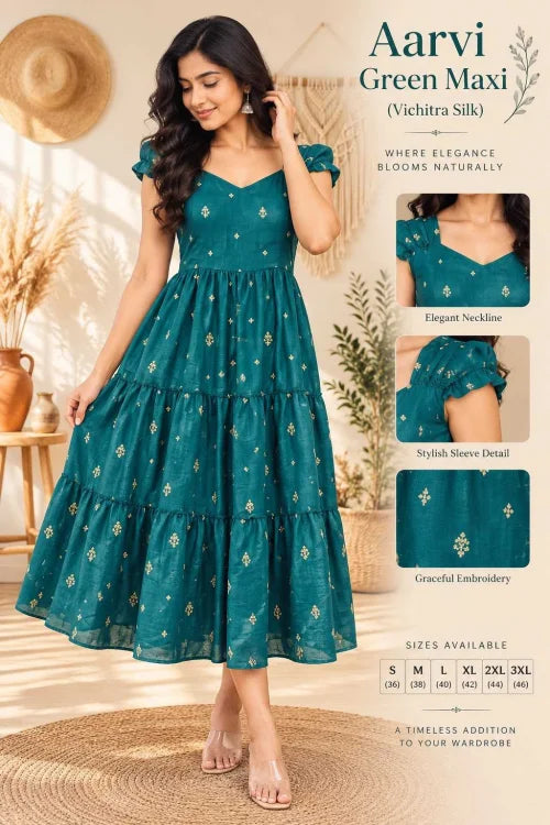 Vibrant Vichitra Silk Maxi Dress
