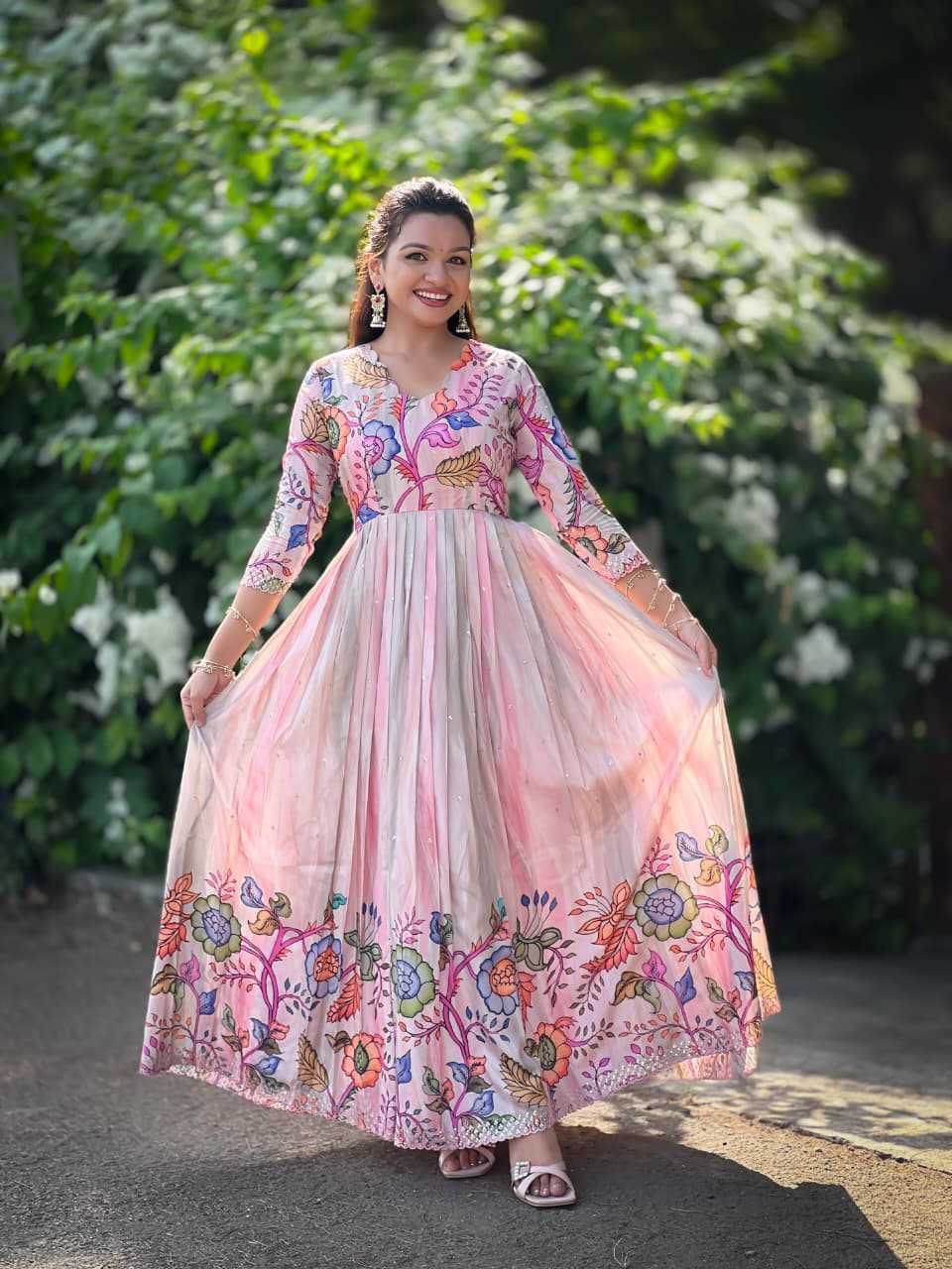 Tussar Silk Embroidery Gown