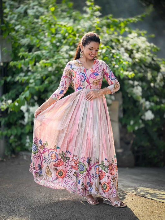 Tussar Silk Embroidery Gown