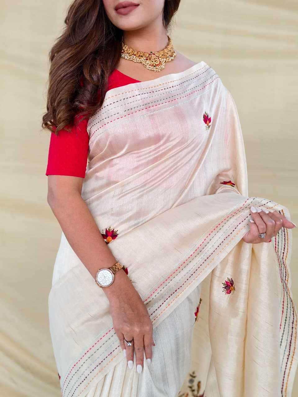 Tussar Silk Saree in White