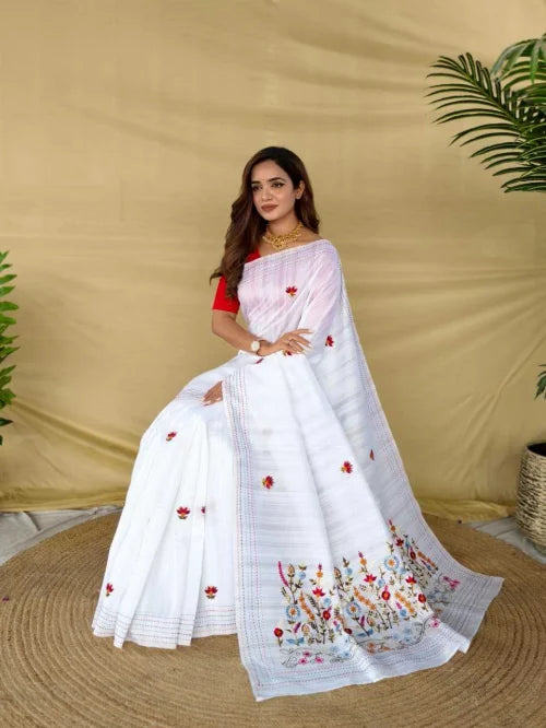 Tussar Silk Saree in White