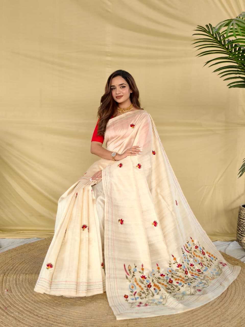 Tussar Silk Saree in White