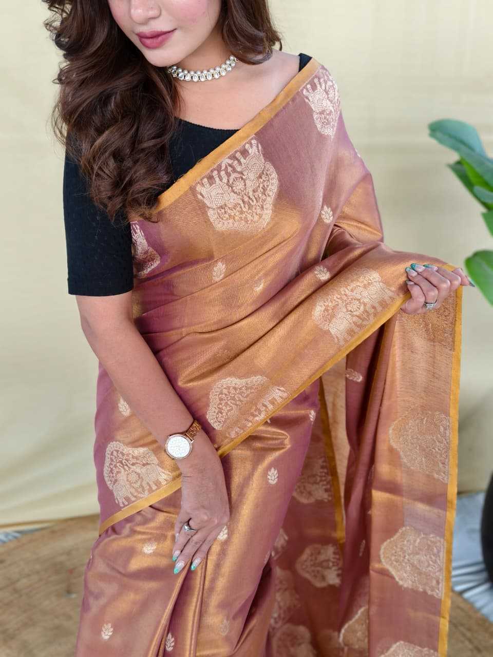 Tissue Designer Saree in Bronze