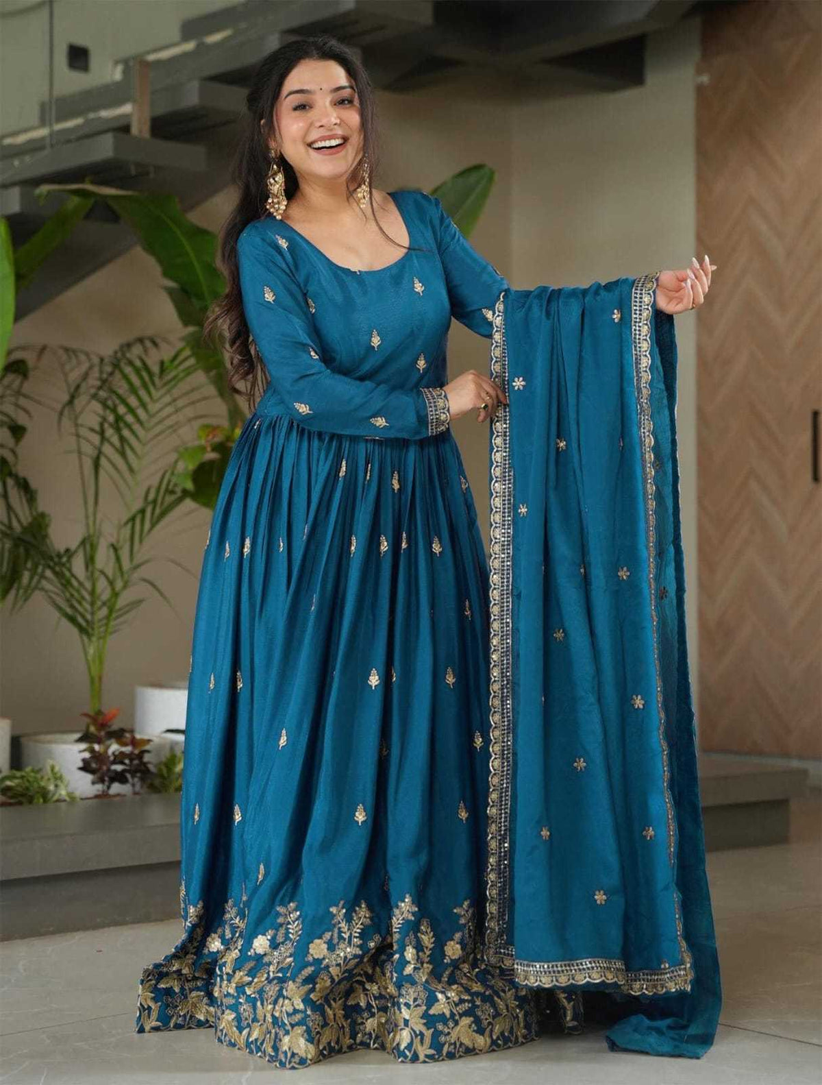 Chhavi Chinon Anarkali Gown in Blue
