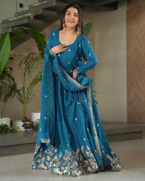 Chhavi Chinon Anarkali Gown in Blue