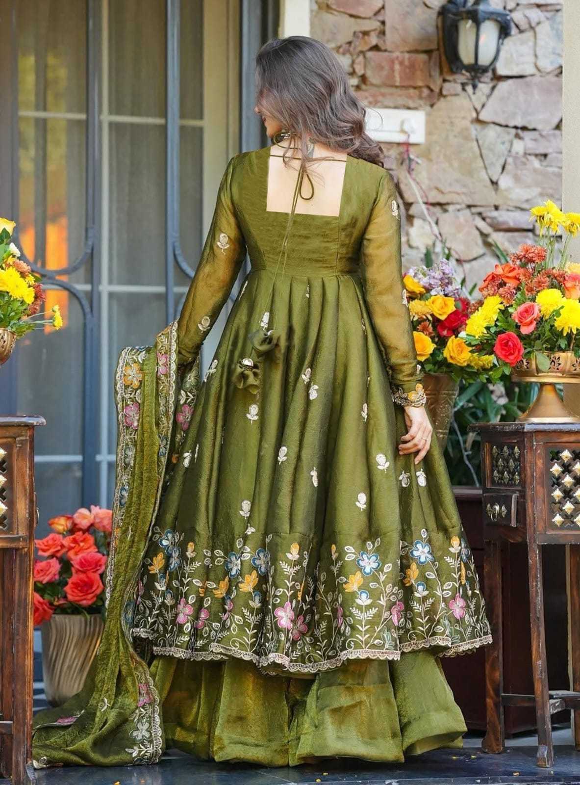 Mehndi Avani Heavy Silk Anarkali Gown