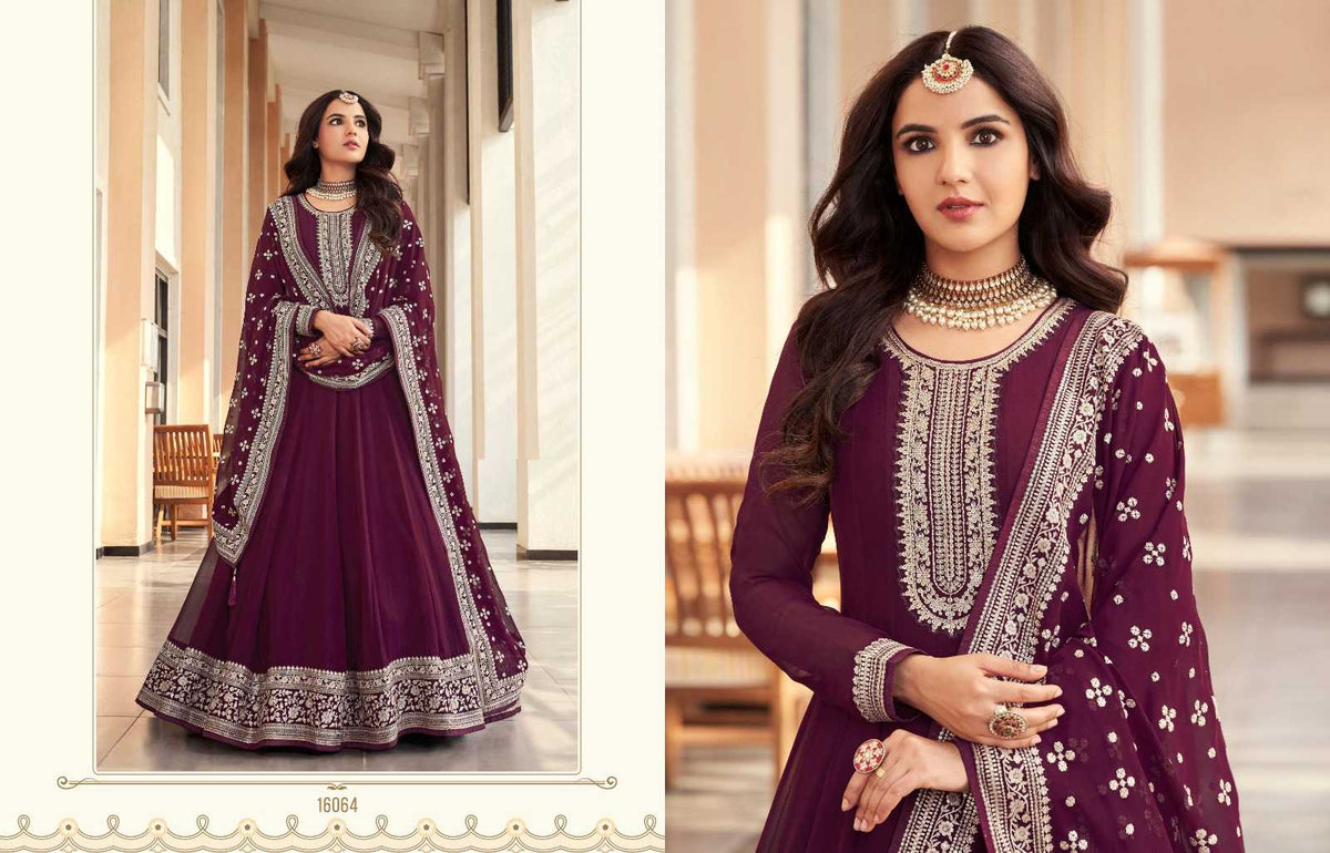 Georgette Embroidery Suit in Dark Wine