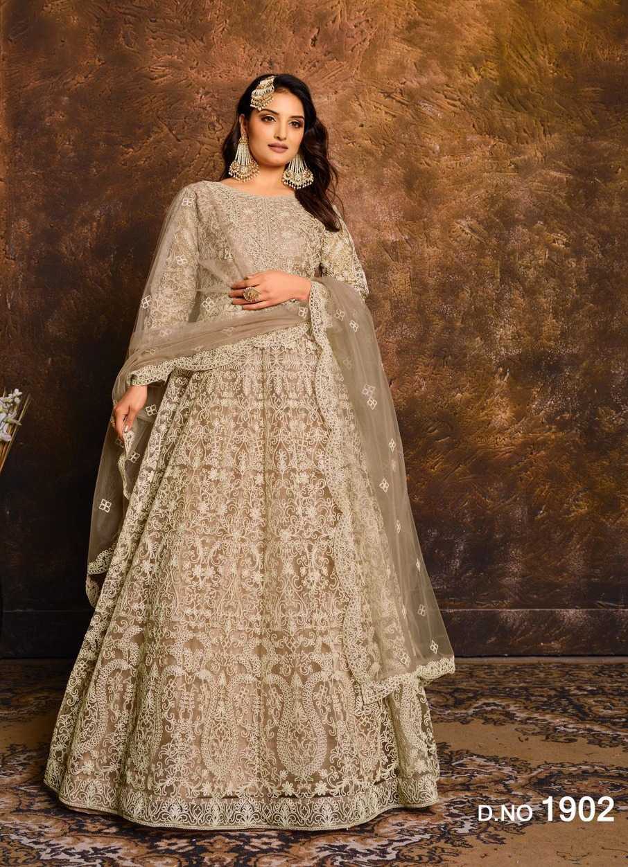 Net Embroidery Gown in Brown