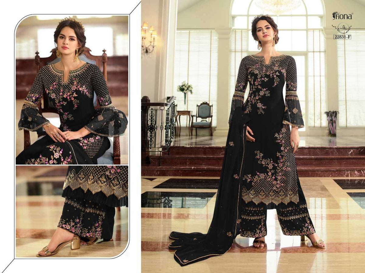 Georgette Embroidery Suit in Black