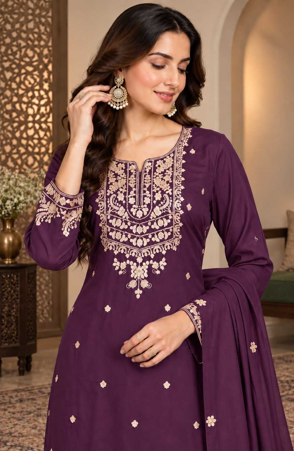 Chinon Embroidery Suit in Dark Green