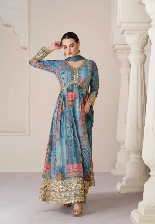 Organza Silk Printed Gown 5273