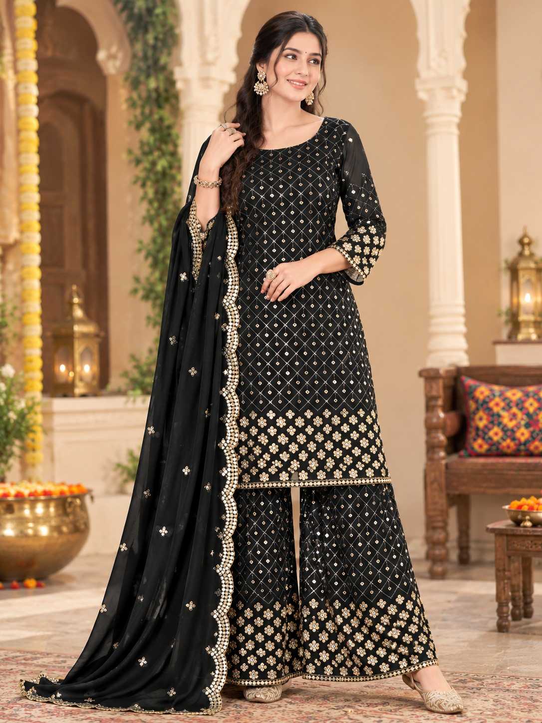 Georgette Embroidery Suit in Yellow