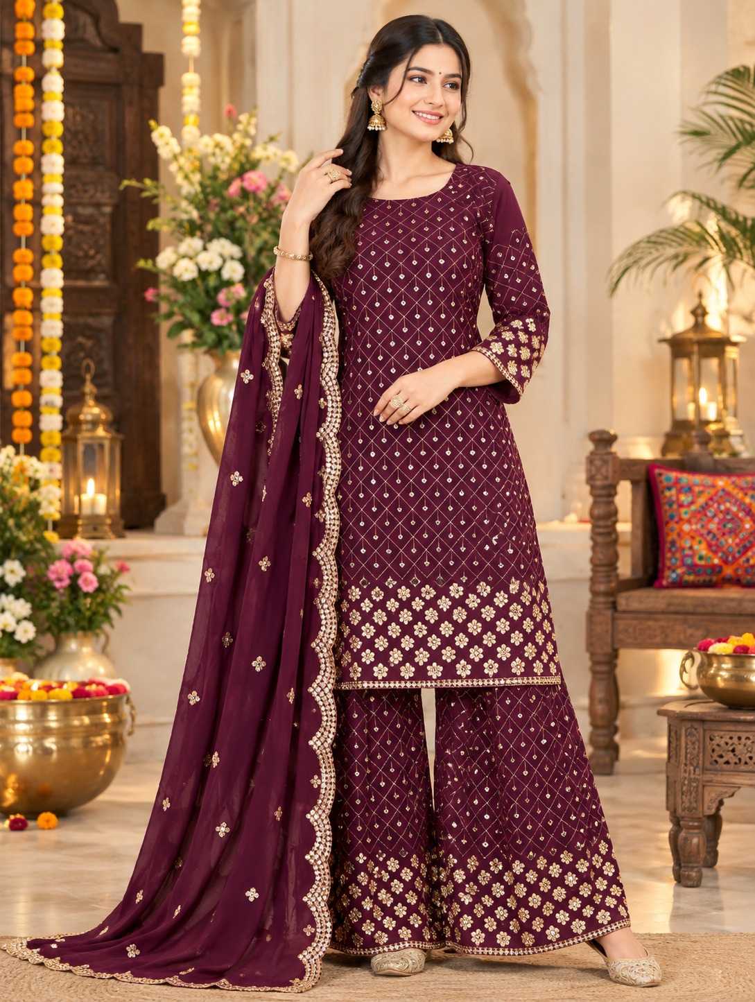 Georgette Embroidery Suit in Yellow