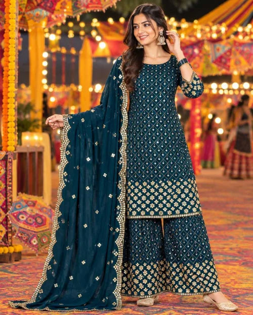 Georgette Embroidery Suit in Yellow