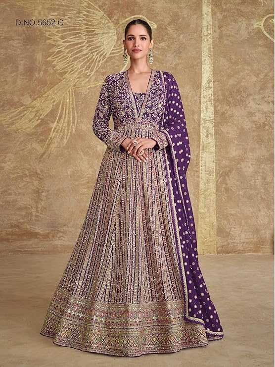 Georgette Embroidery Gown in Lavender
